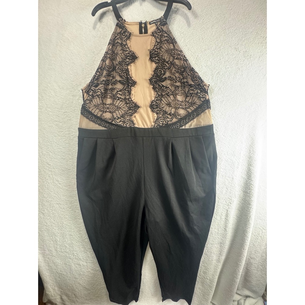 Charlotte Russe Plus Size 3X Black Lace Halter Jumpsuit RO-4817PLX NWT - Picture 2 of 11